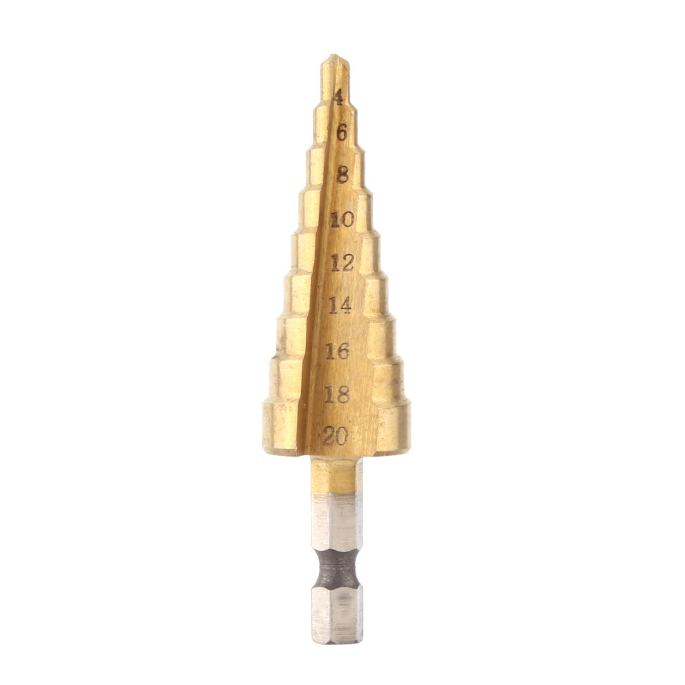 1Pc Hss Titanium Coated Step Drill Bit 4-20Mm Hex Shank 610830955922