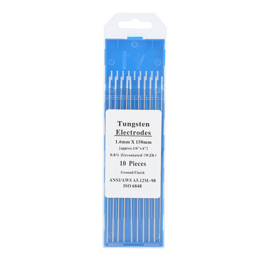 10Pcs Zirconiated Tungsten Electrodes Wz8 1.6Mm*150Mm Tig 610830949969
