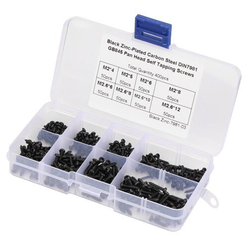 400Pcs Black M2/M2.6 Cross Pan Self Tapping Screws Set 1