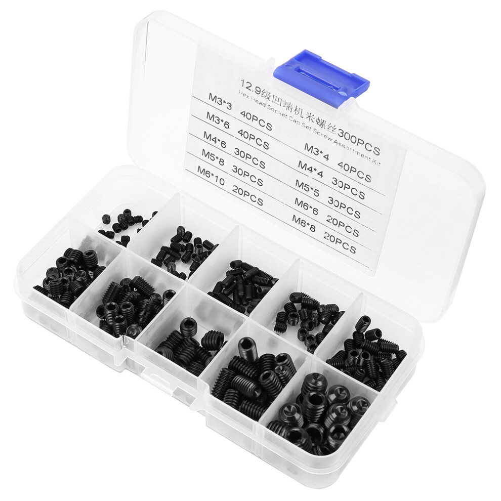 300Pcs M3-M8 Hex Socket Grub Screws Kit With Box 610830948535