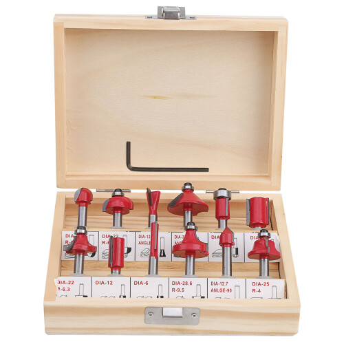 12tlg. Carbonstahl-Fräser-Set 1/4" mit Kiste