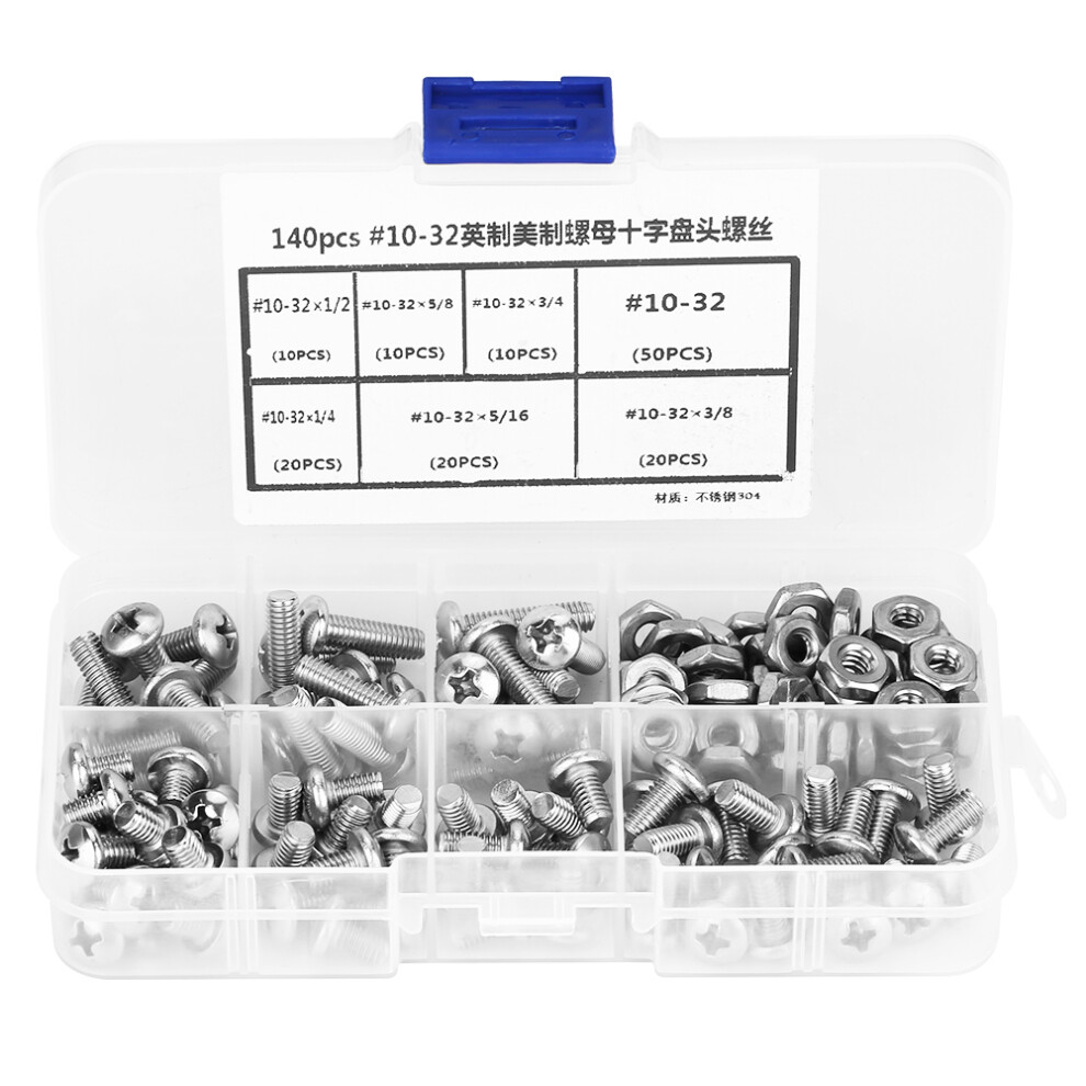 140pcs #10-32 304 Stainless Steel Pan Head Screws Kit-image-OPC-PMCKYKV-NEW