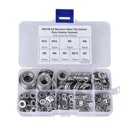 580-teiliges Edelstahl-Flachscheiben-Set M2-M12