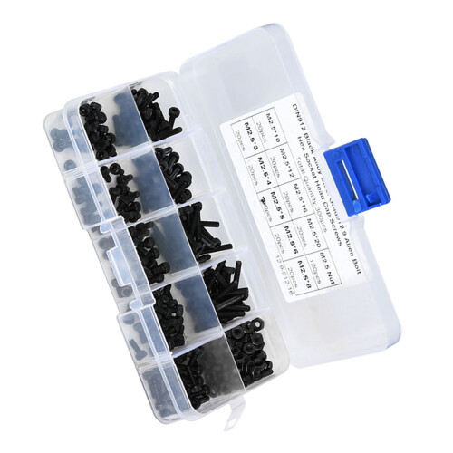 300 Stk M2.5x3-20mm 12.9 Schwarzlegierung Hex-Schraube mit Mutter 2