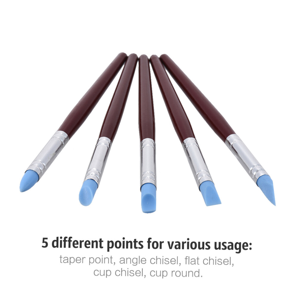 5Pcs Rubber Tip Paint Brushes For Clay Sculpture Color Modeling 610830954772