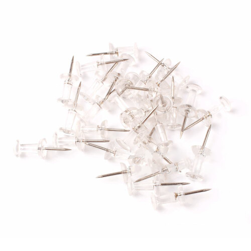 50x Transparent Push Pins Plastic Head Metal Point Wall Tacks