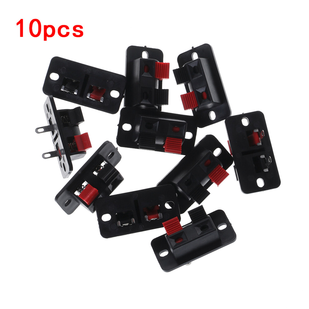 10 Pcs 2 Pin Speaker Plate Terminal Strip Push Connector- Black 7704000041768