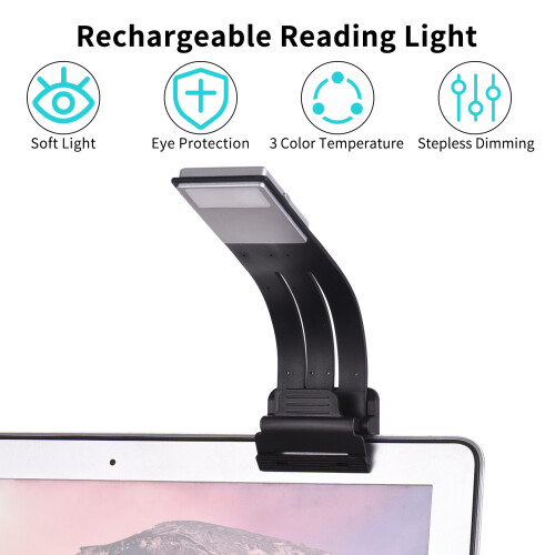 Wiederaufladbare LED-Leseleuchte mit Magnetclip, 3 Farbtemperaturen