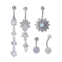 5x CZ Stone Navel Rings Barbells Studs for Women for-Multi