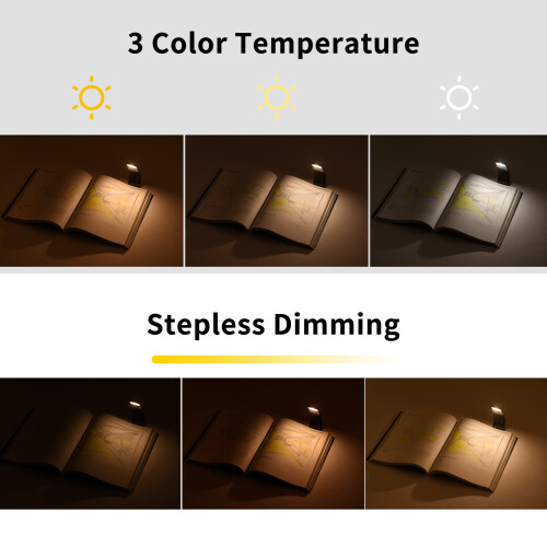 Wiederaufladbare LED-Leseleuchte mit Magnetclip, 3 Farbtemperaturen 2