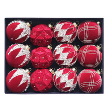 Luxurious Flocking Christmas Tree Baubles 8cm Warm-wine red