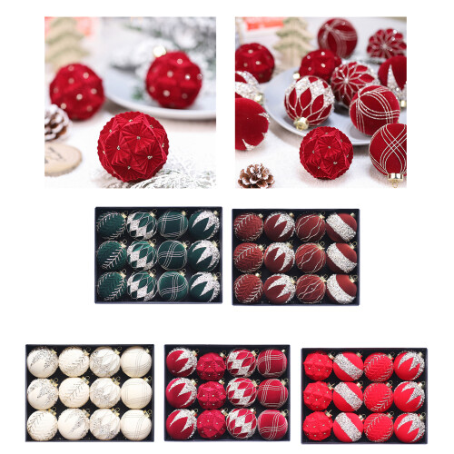 Luxurious Flocking Christmas Tree Baubles 8cm Warm-wine red 2