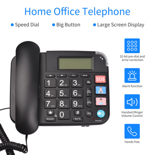 Big Button Corded Phone Hands-Free Redial Flash Speed Dial Ring Volume 2