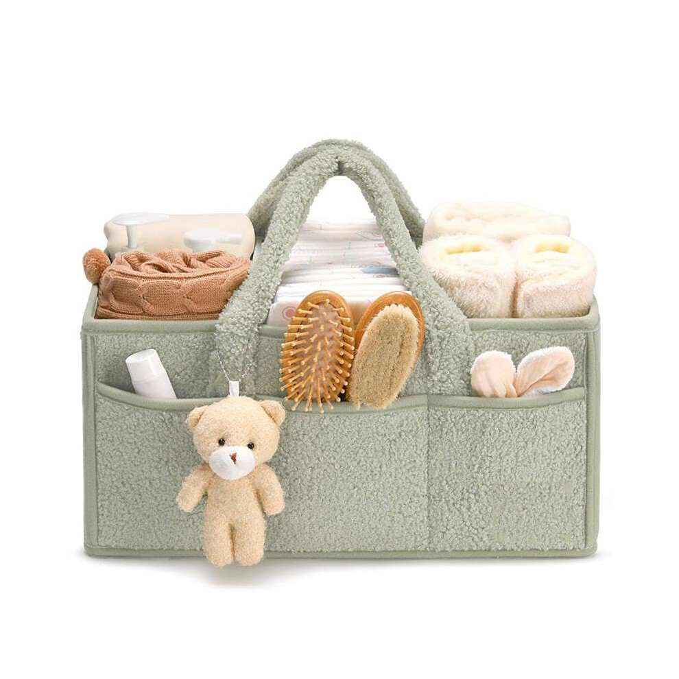 Baby Nappy Caddy Organiser Changing Basket With Storage For Newborns And New Mums Green