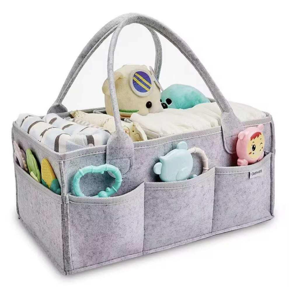 Baby Nappy Caddy Organiser Felt Diaper Station Caddy With Handles, Nursery Storage Basket Grey