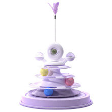(Purple) Cat Ball Tower Toy with Feather Catnip 4 Layer Pink