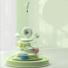 (Green) Cat Ball Tower Toy with Feather Catnip 4 Layer Pink