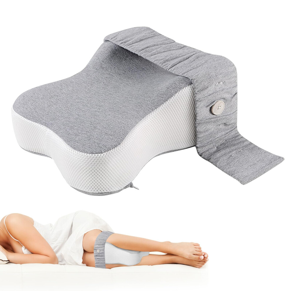 Knee Pillow Memory Foam With Strap For Side Sleepers, Leg Pillow For Lower Back, Hip, Knee Pain Relief