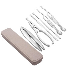 6PCS Seafood Cutlery Set, Stainless Steel Opener, Storage Box, 2 Lobster Crackers And 4 Shellfish Forks For Lobster Crab