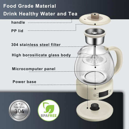 Electric Hot Tea Machines 600W Tea Maker With Microcomputer Panel Borosilicate Glass 1L Keep-Warm 8H 1
