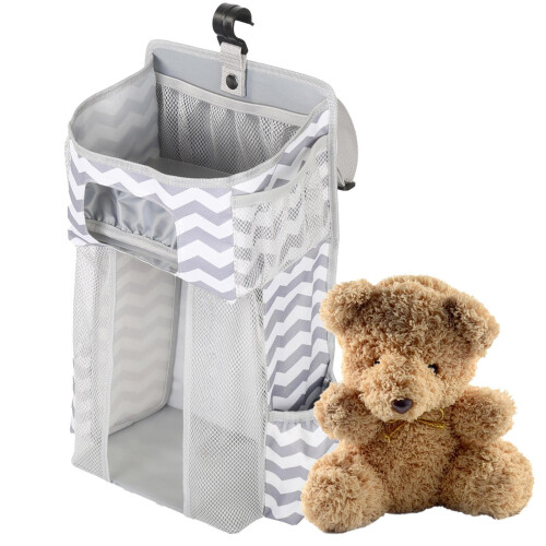 Hanging Diaper Caddy - Large Capacity Organizer With Pockets, For Changing Tables, Grey White Stripes
