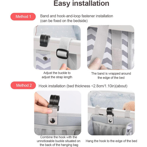 Hanging Diaper Caddy - Large Capacity Organizer With Pockets, For Changing Tables, Grey White Stripes 2