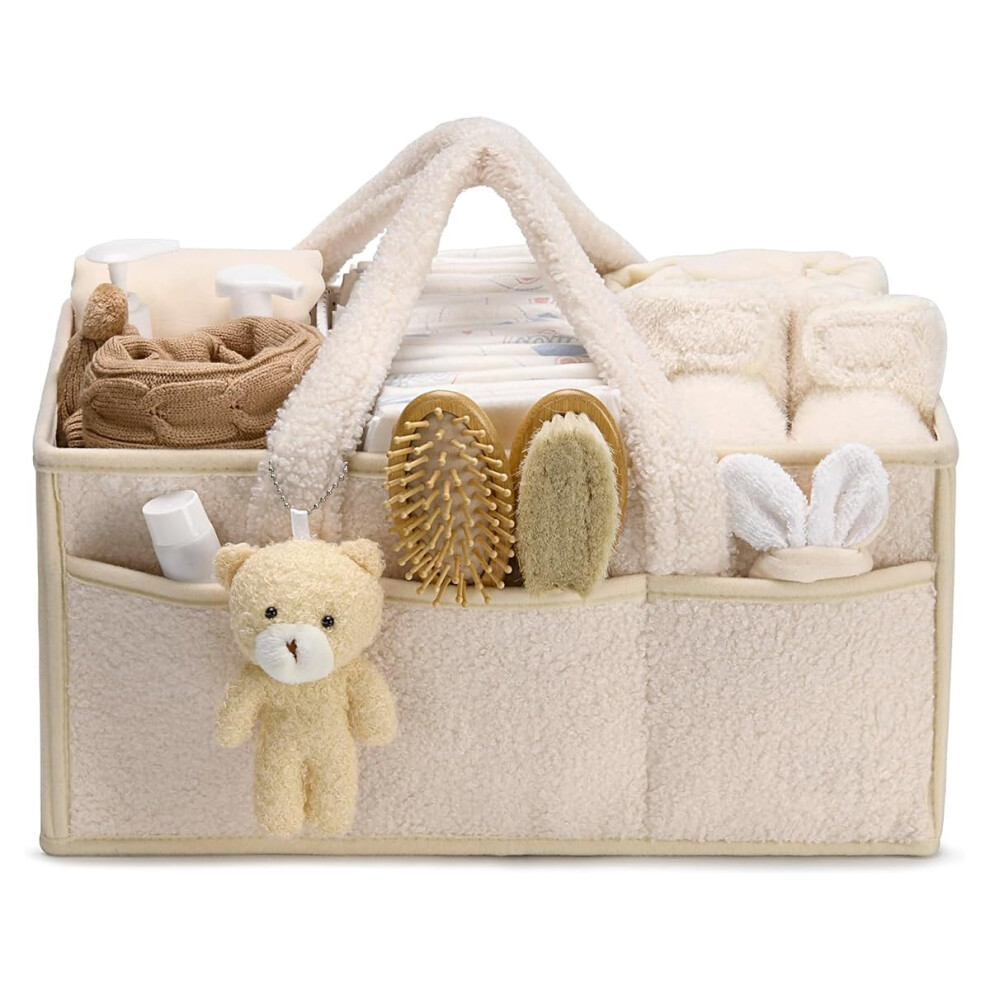 Baby Diaper Caddy Organizer Removable Dividers Nursery Storage Basket For Newborn Essentials Diaper Changing White