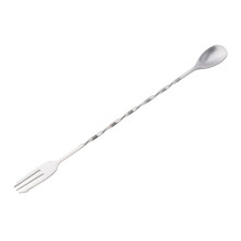 Stainless Steel Cocktail Pick With Spoon And Fork, Long Bar Stick, Dishwasher Safe Bartender Tool For Home Or Pro Use