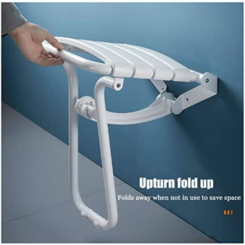 Fold Down Shower Seat, Wall-Mounted, White, Space-Saving Stool For Adults, Elderly, Disabled, Small Showers, Saunas 1