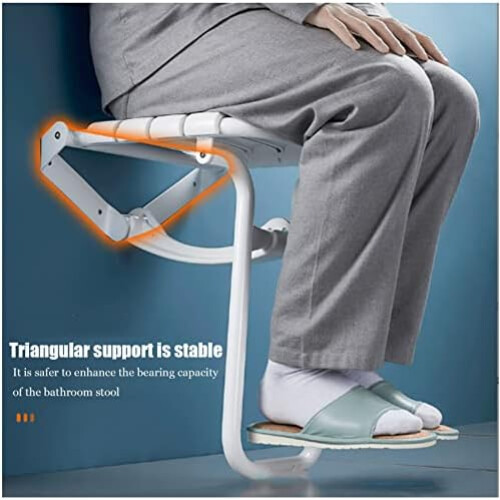 Fold Down Shower Seat, Wall-Mounted, White, Space-Saving Stool For Adults, Elderly, Disabled, Small Showers, Saunas 2