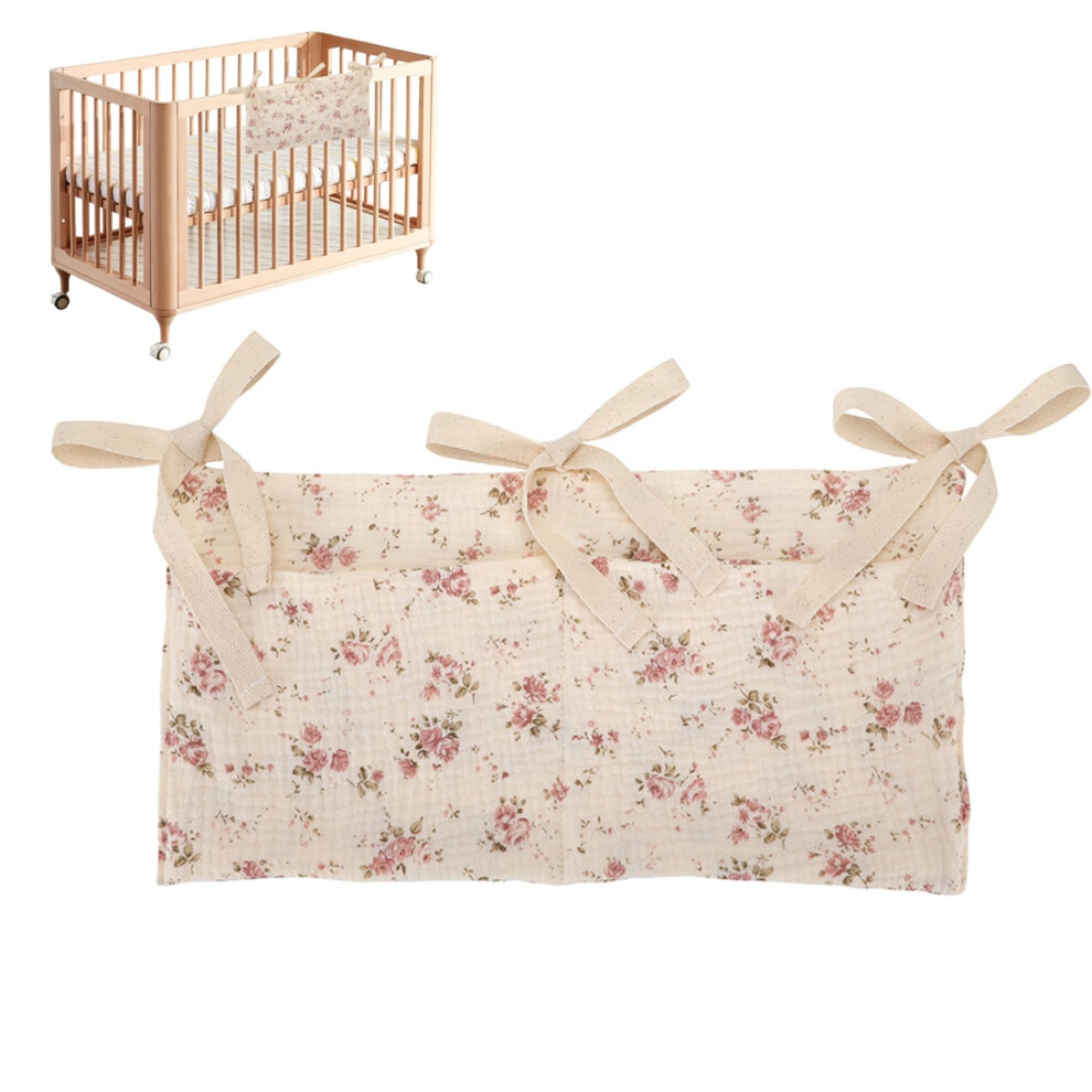 Hanging Diaper Caddy 2-Pocket Crib Organizer With Straps Flower Pattern Nursery Bedside Storage