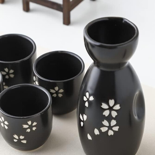 Traditional Sake Set, Ceramic Sake Set With 4 Cups, Japanese Ceramic Sake Set, Small Tableware Set 1