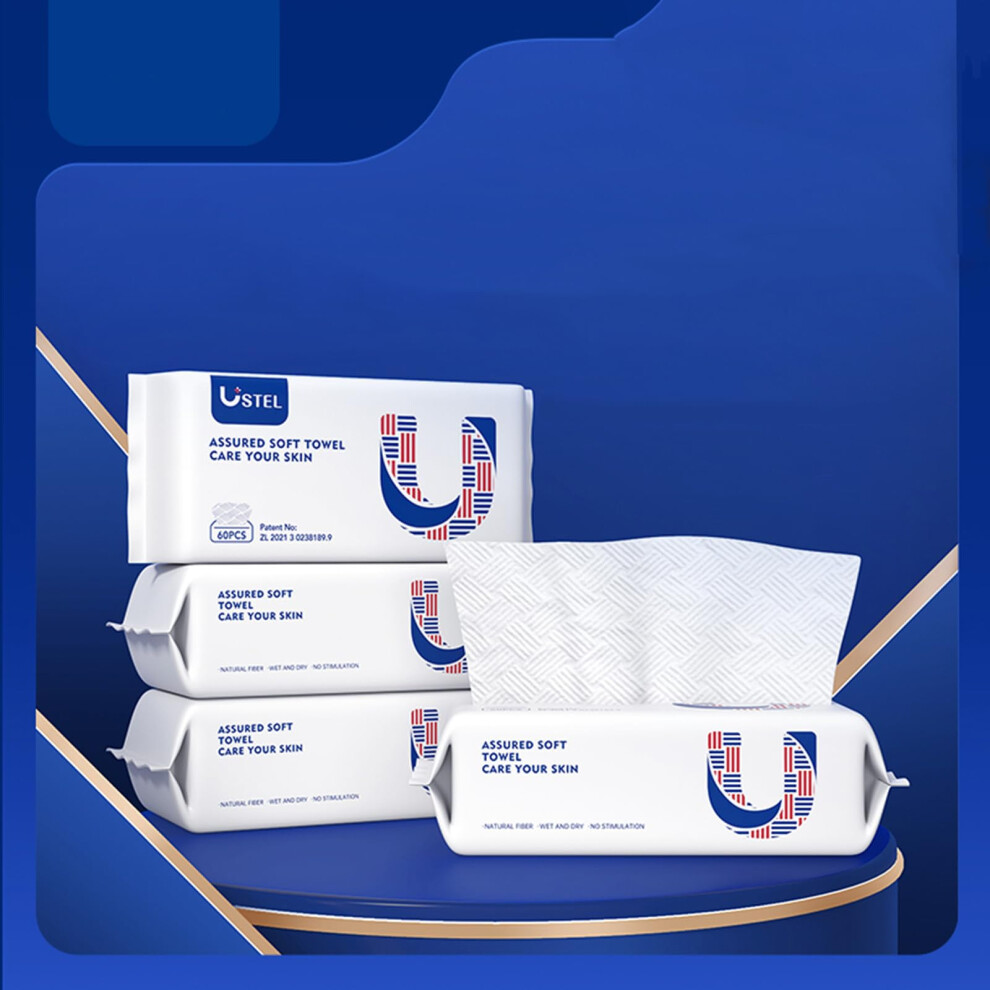 Face Towel 100% USDA Biobased Disposable Wipe, Softer and Thicker, Wet and Dry Use, Sensitive Skin, 60 Ct 4 Pack