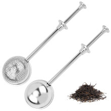 Tea Infuser Stainless Steel Press-Type Tea Strainer, Double Mesh, Long Handle Filter, 2-Pack Full & Half Hole Filters