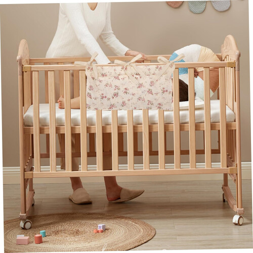 Hanging Diaper Caddy Two-Pocket Crib Organizer With Straps Flower Pattern Nursery Bedside Storage Home Use 2