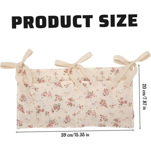 Hanging Diaper Caddy Two-Pocket Crib Organizer With Straps Flower Pattern Nursery Bedside Storage Home Use 1