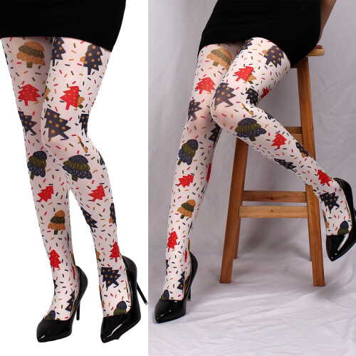 Women's Silk Tights with Christmas Tree Patterns Holiday-color 1