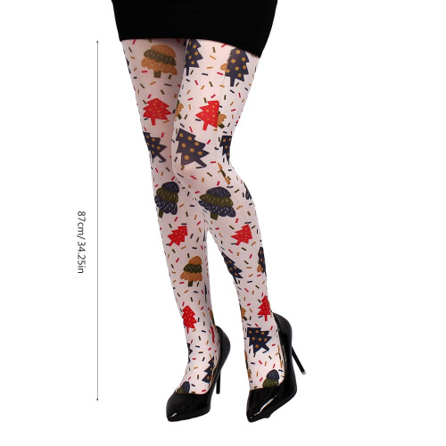 Women's Silk Tights with Christmas Tree Patterns Holiday-color 2