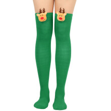 3D Plush Elk Striped Over Knee Thigh High Socks for-Green