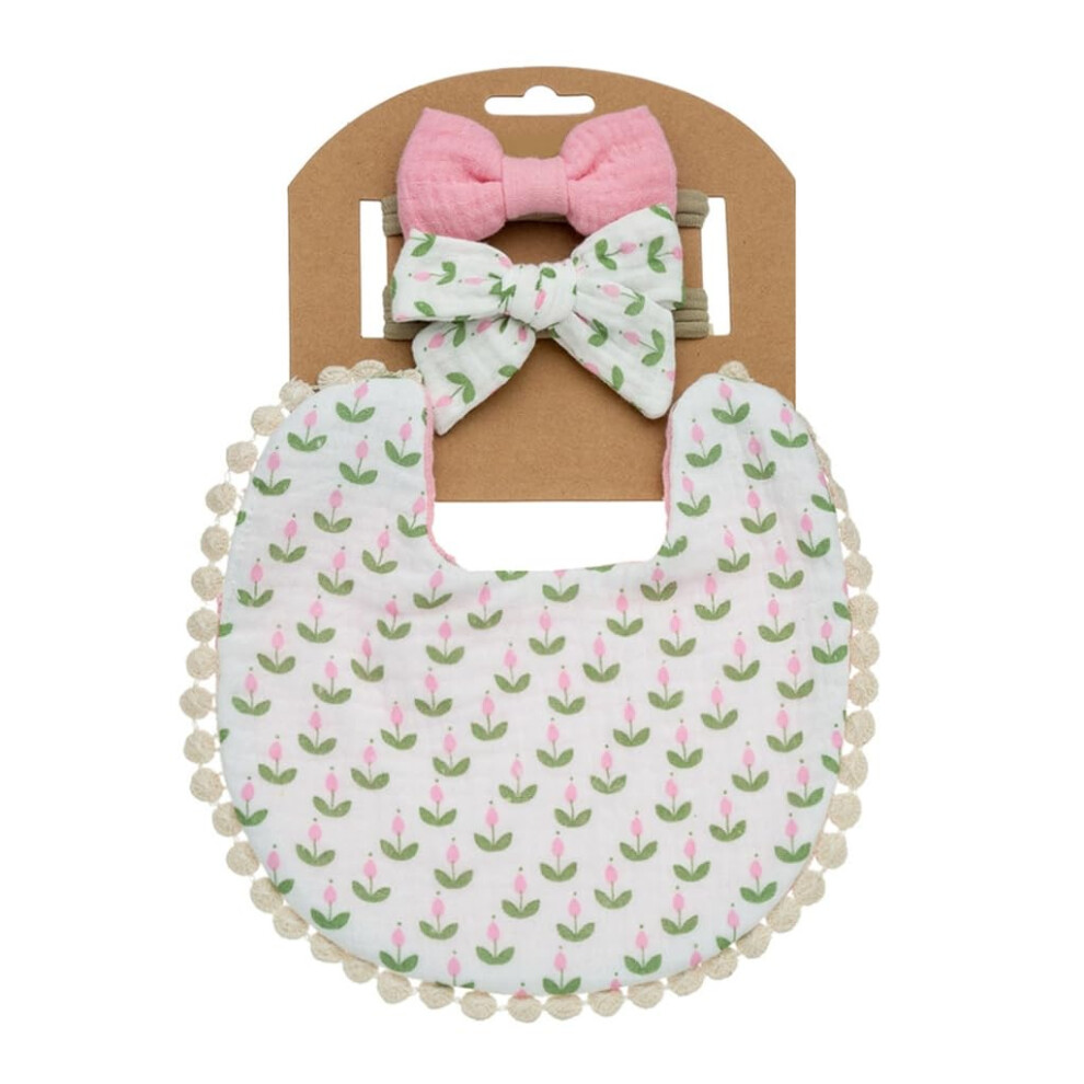 Colorful Baby Bibs with Headband Newborn Saliva Towel Floral Print Burp Cloth Set 1 For Little Babies