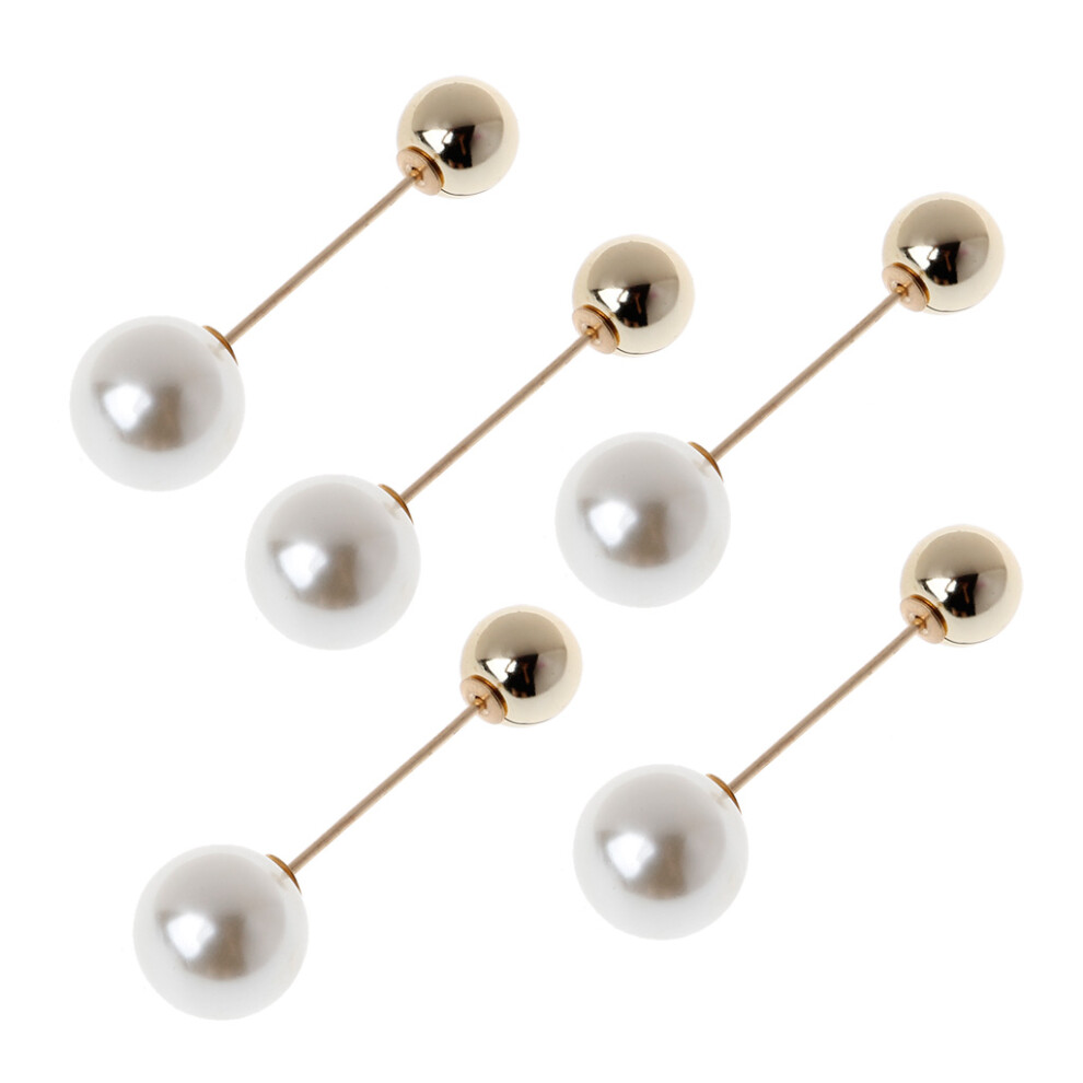 5 Pieces Exquisite Imitation Double Pearl Brooches Scarf-Silver