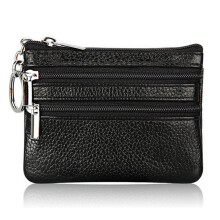 Double Zipper Purse Leather Portable Bank Card-Zipper Black