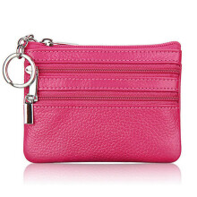Double Zipper Purse Leather Portable Bank Card-Zipper Rose red