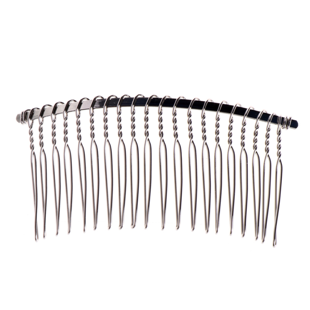 20 Teeth Bridal Blank Hair Clips Metal Wedding Veil Side-Silver