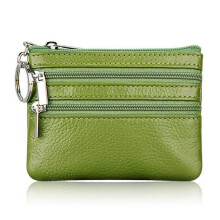 Double Zipper Purse Leather Business ID Card-Zipper Green