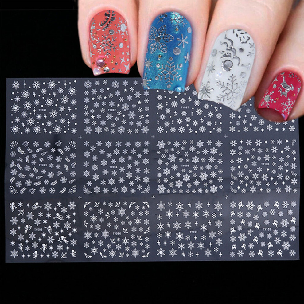 Silver Merry Christmas Nail Art Decals Decoration Self Adhesive