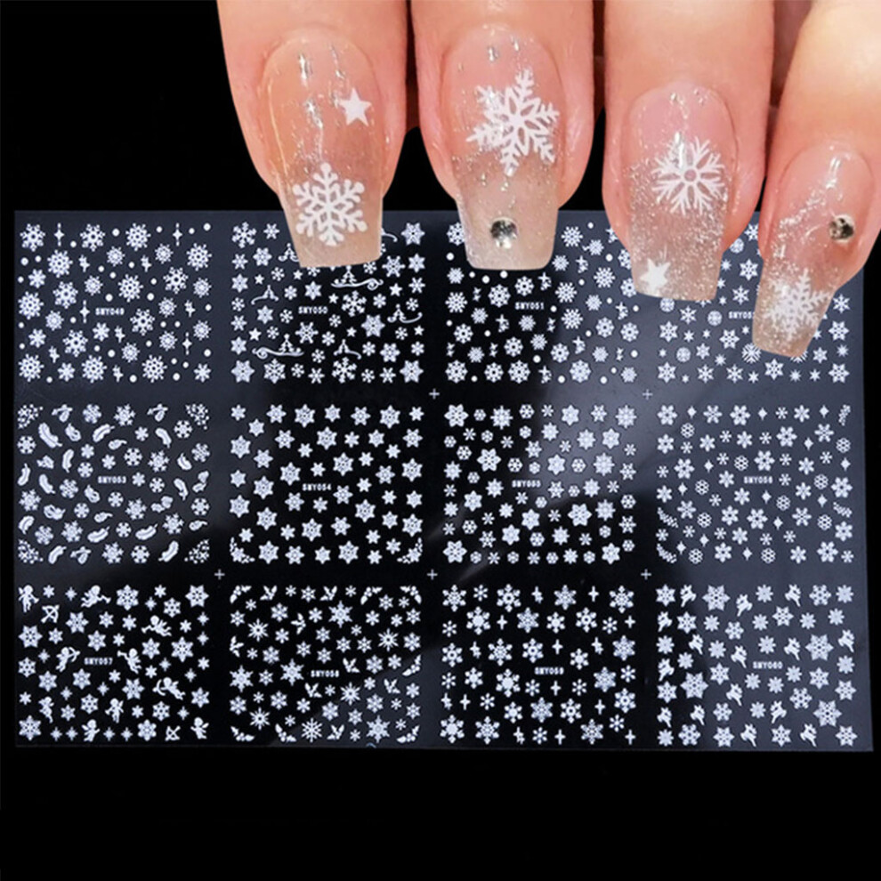 Christmas Nail Stickers 3D Nail Decals Winter Nail Art-White