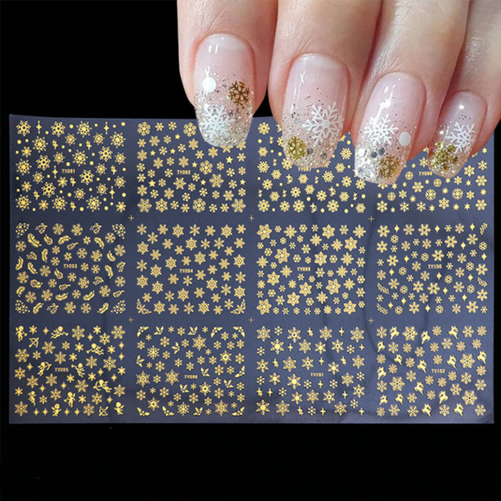 Gold Merry Christmas Nail Art Decals Decoration Self Adhesive