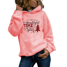 Women Christmas Fleece Sweater Long Sleeve Fuzzy-Pink XL
