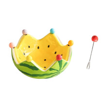 Colorful Watermelon Fruit Bowl with 6 Stainless Steel-Yellow